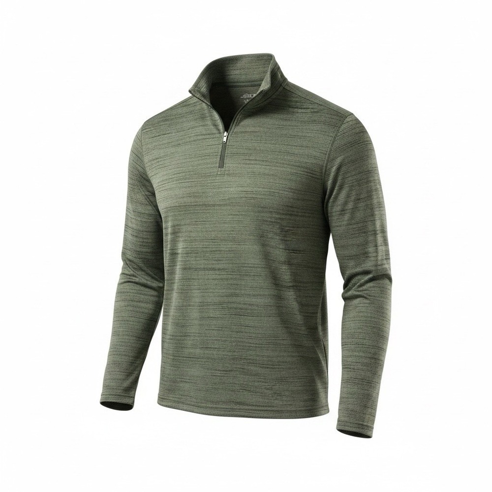 BCG Mens Quarter Zip Pullover Shirt Green Space Dye Long Sleeve Size Medium
